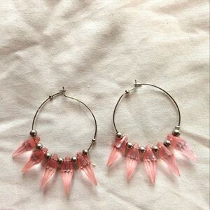 Pink Hoop Earrings with Silver Accents